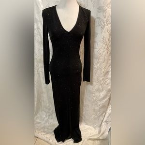 H & M Black Shimmery Long Sleeve V-neck  Fitted Dress